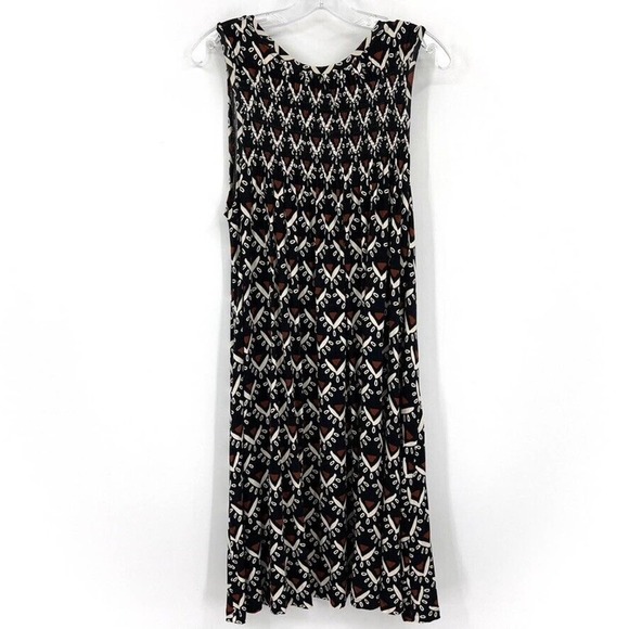 Loft Womens Sun Valley Swing Dress Small Sleeveless Smocked Knit Brown Black - Picture 7 of 7